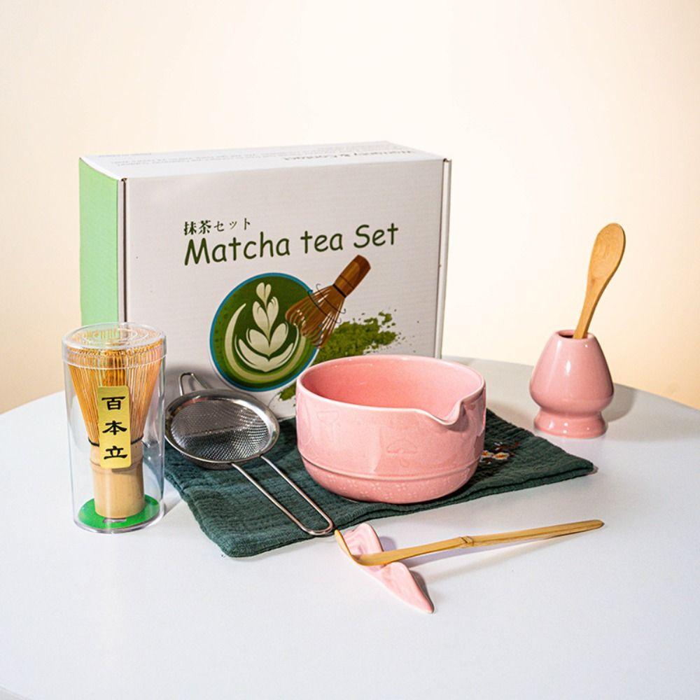 5/8Pcs Ceramic Matcha Bowl Set Reusable with Pouring Spout Green Tea Brewing Cup Japanese Matcha Set
