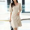 ZANZEA שמלת קיץ קז'ואלית לנשים עם צווארון מרובע ושרוולים קצרים