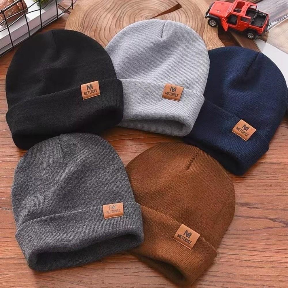 Unisex Autumn Winter Riding Hat Cuffed Warm Beanie Hats Knitted Cycling Cap for Skiing Camping Traveling