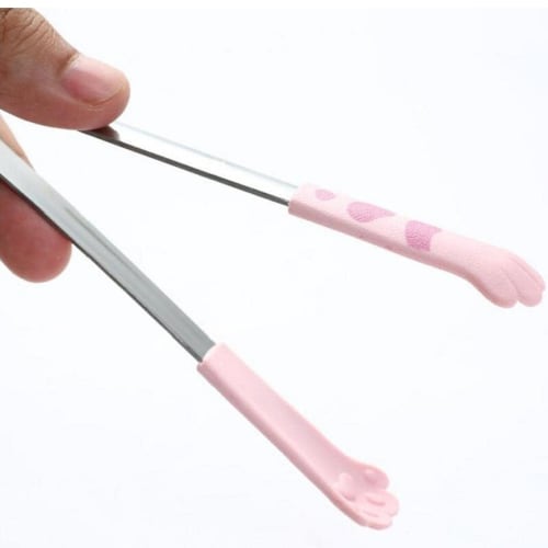 Froiny Cat Paw Food Tongs, Heat-Resistant Stainless Steel BBQ Tongs, Cute Design, Set of 2