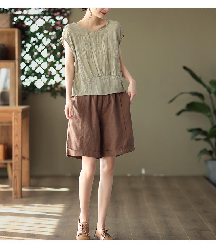 Women's Stylish Summer 2026 Solid Color Tencel Shirt - Loose Fit, Round Neck, Short Sleeves