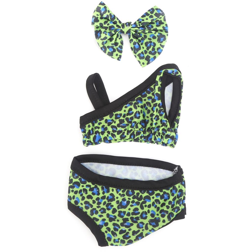 Leopard Print Baby Doll Clothes Swimsuits 18Inch Baby Doll Bathing Suit with Hair Clip