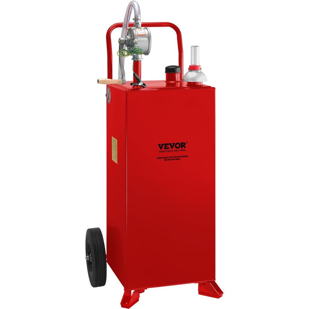 30 Gallon Fuel Caddy, Fuel Storage Tank on 2 Wheels, Portable Gas Caddy with Manuel Transfer Pump, Gasoline Diesel Fuel Container for Cars, Lawn
