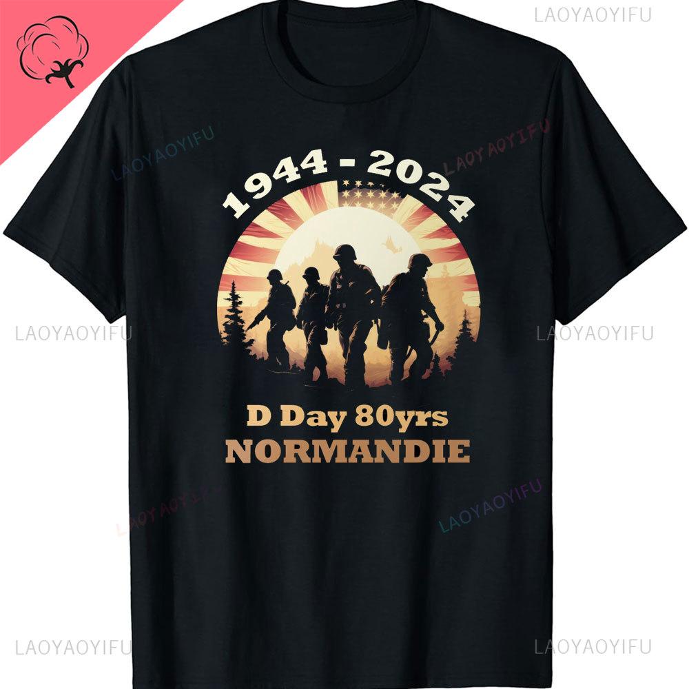 DDay Shirt Omaha Beach NorUnisexdy Landings 80th Anniversary 19442024 Veteran Retro TShirt Gift Remembrance Day WW2 Cotton Tee S