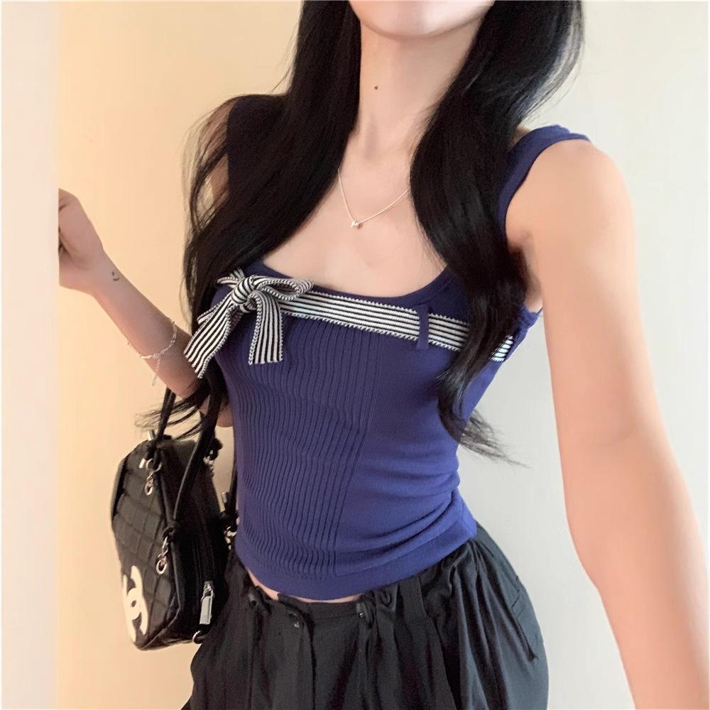 

Ретро Американская Сексуальная Майка-Бодикон на Бретелях с Бантом для Женщин One Size (up to 125 jin) синий