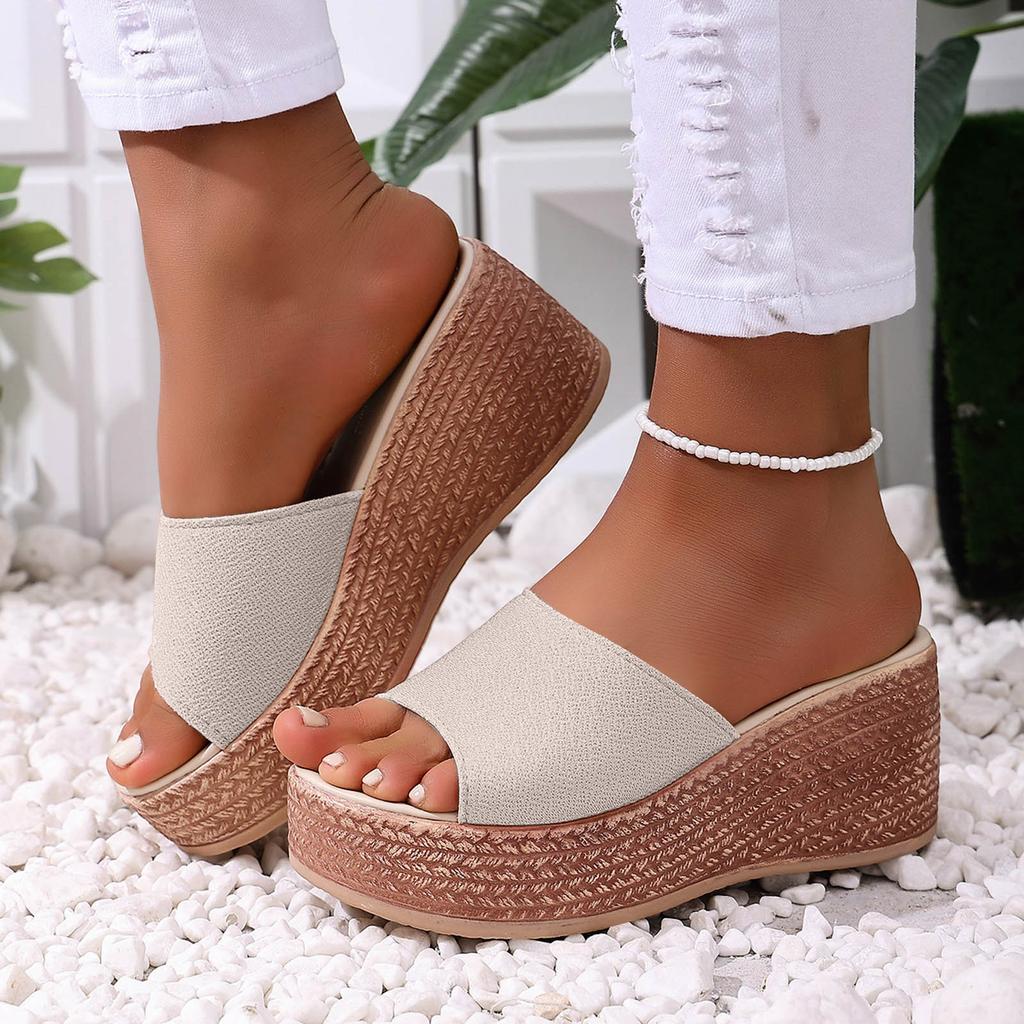 Platform Wedge Sandals For Women With Heels One Strap Design Stylish And Casual Leather Open Heel Cork Wedge Sandal For Womens