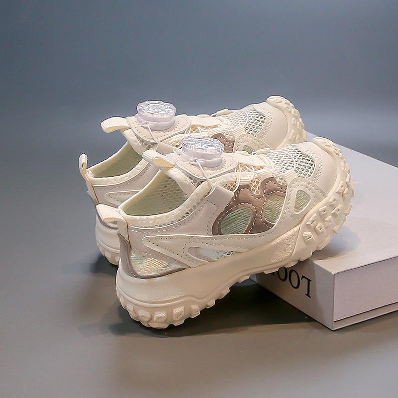 

Детские сандалии с закрытым носком, полые пляжные туфли, кроссовки на сетке с застежкой-пряжкой на пуговице для мальчиков, модные белые туфли для девочек 30 белый