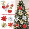 10 Stück Weihnachten Dreistöckige Weihnachtsblume Kunstblume Goldpuder Blume Weihnachtsbaum Feiertagsgeschenk Kranz Dekoration