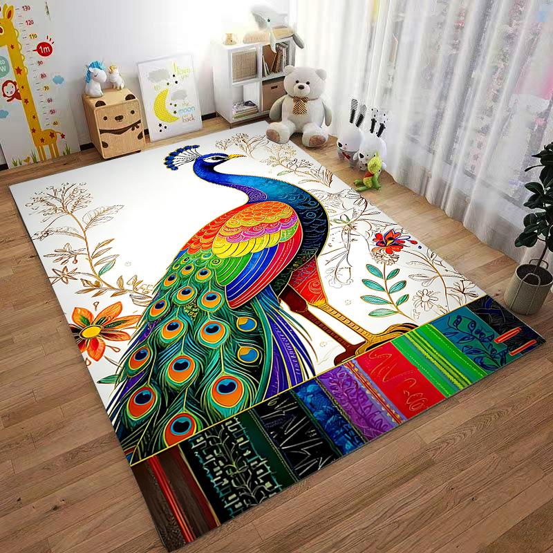 Colorful Peacock Printed Carpet with Floral Pattern for Home Decor Suitable for Use As an Anti-slip for Living Room Bedroom Sofas
