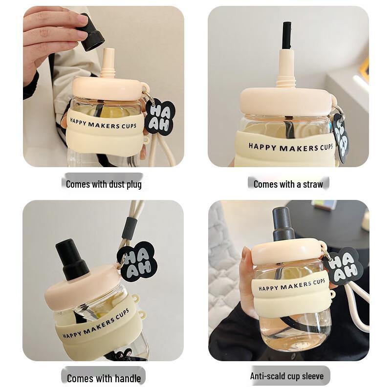 Pink Glass Straw Cup with Lid