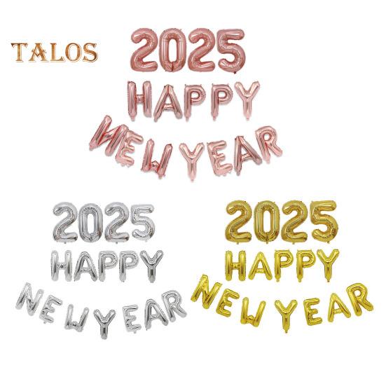 2025 Happy New Year Balloons Set Self-Sealing Aluminum Foil Balloons Happy New Year Banner Backdrop for New Year's Eve Party Decor Supplies