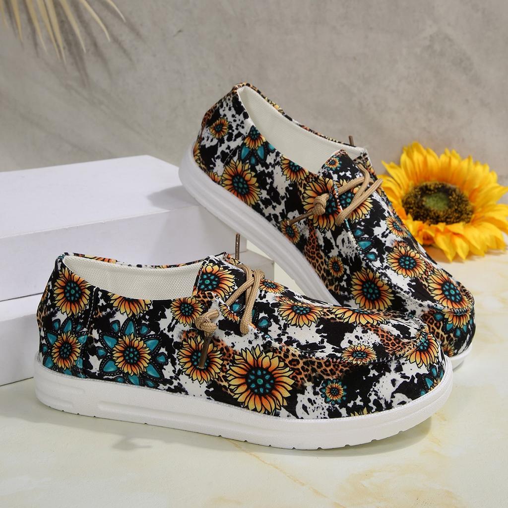 Fashion 2025 Women Sneakers Lightweight Floral Print Canvas Shoes Comfy Walking Flat Sneakers Women Slip-on Round Toe Casual Shoes Women