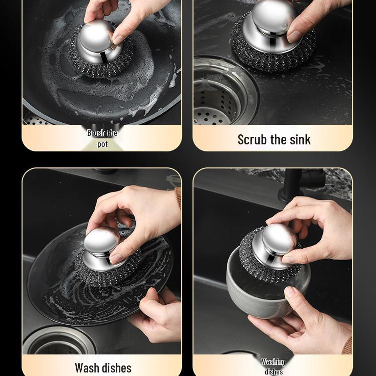 Stainless Steel Pot Brush - Non-Damaging Multi-functional Stain Remover with Wire Ball
