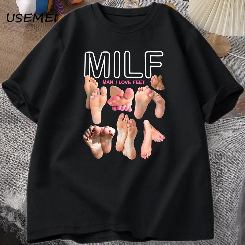 MilF Man I Love Fees Funny pattern T-shirt Men Round Neck 100% cotton T-shirt Harajuku Streetwear