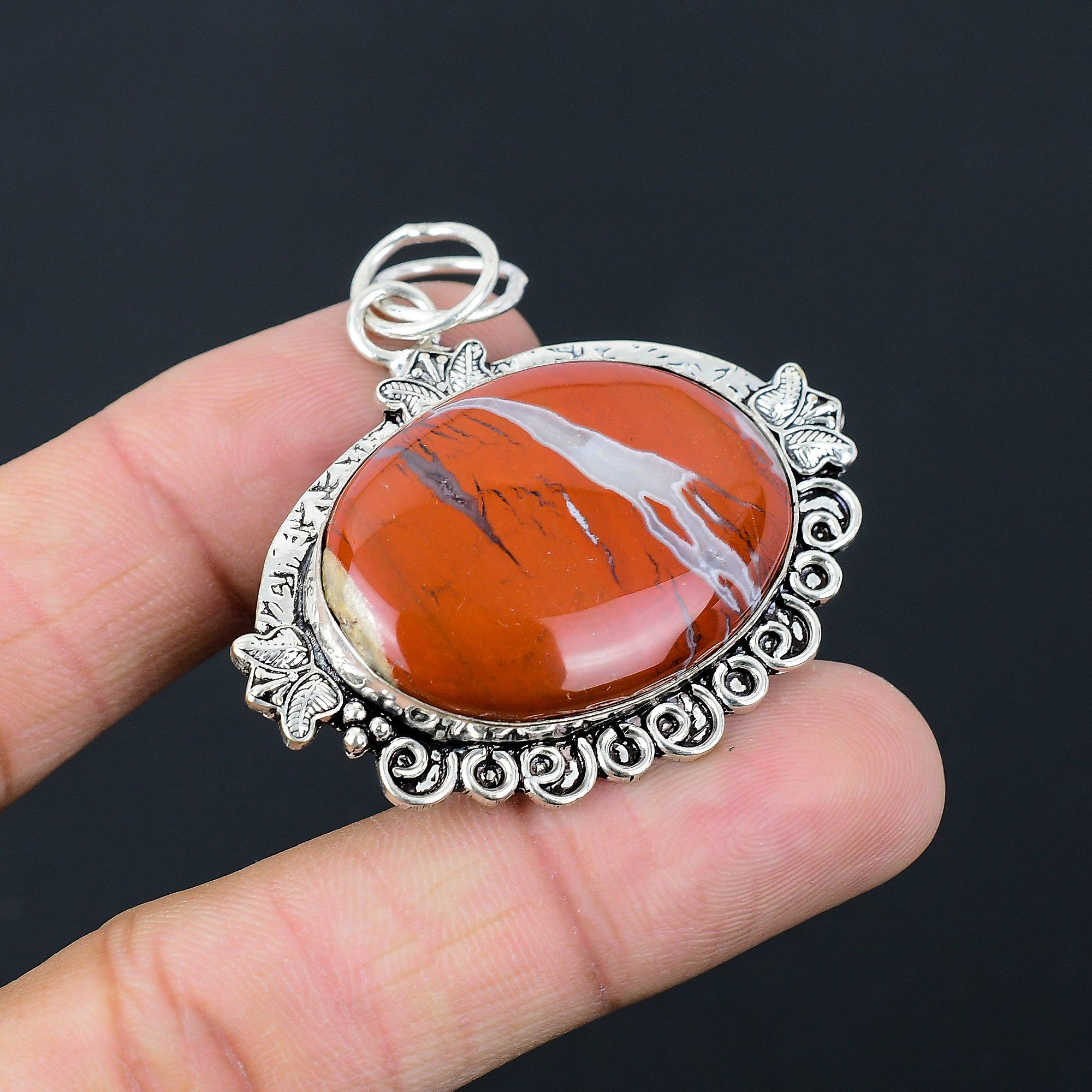 Oval Red Snakeskin Jasper Gemstone Elegant Artisan New Pendant Sterling Silver