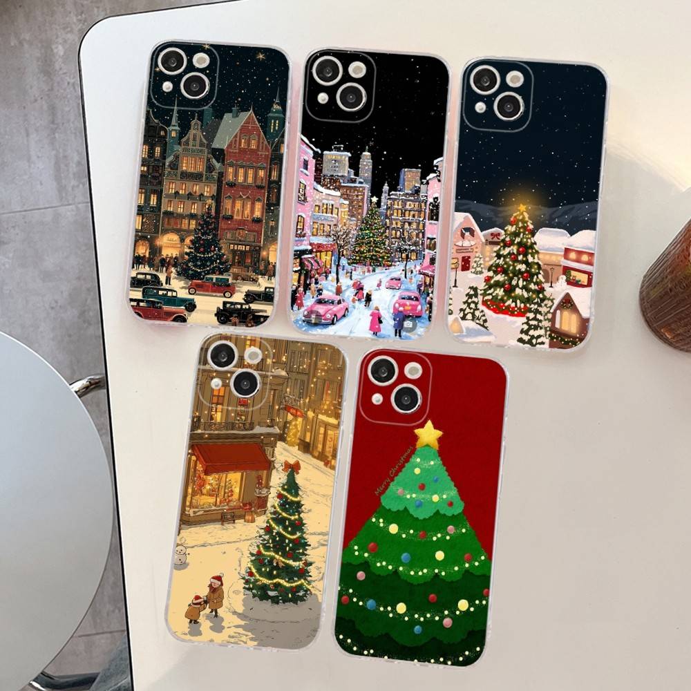 Anime Weihnachtsmann Rentier Weihnachtsbaum Handyhülle für iPhone 11 12 13 14 15 16 17 Pro Max Plus Transparente Rückseite