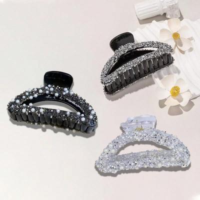 1pc Elegant and High-end Hair Clip with Sparkling Full Diamond Pearl Hair and Shark Catching Clip