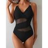 2025 Sexy Mesh Swimsuit One Piece Ring Link Strappy Swimwear Women Solid Bathers Bathing Swimming Swim Suit Female Beachwear