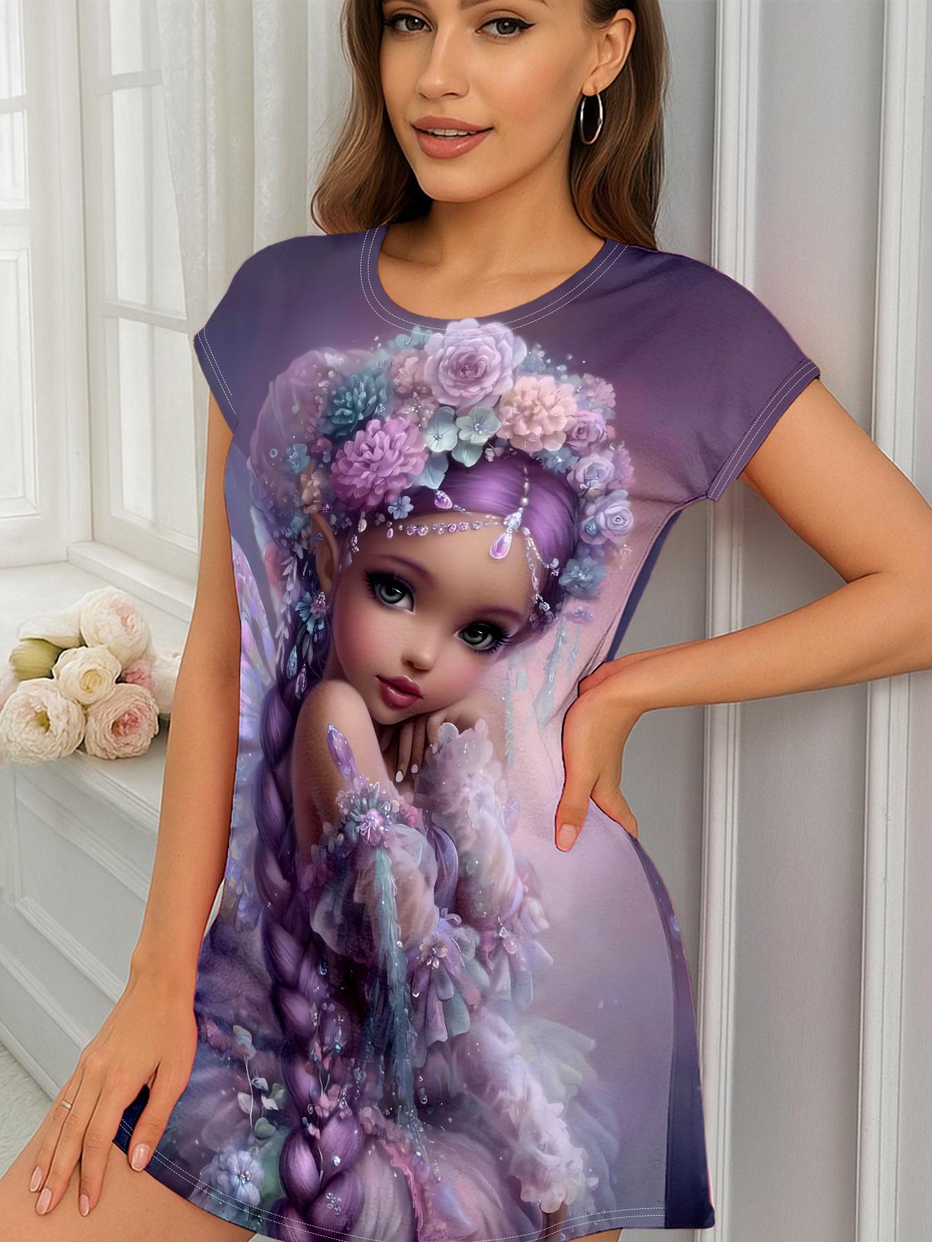 

Dreamy Flower Fairy Printed Nightgown with Purple Floral Decoration. Featuring a Round Neck And Short Sleeves. Perfect for Keeping Warm in Air-Con XS дубильна кора