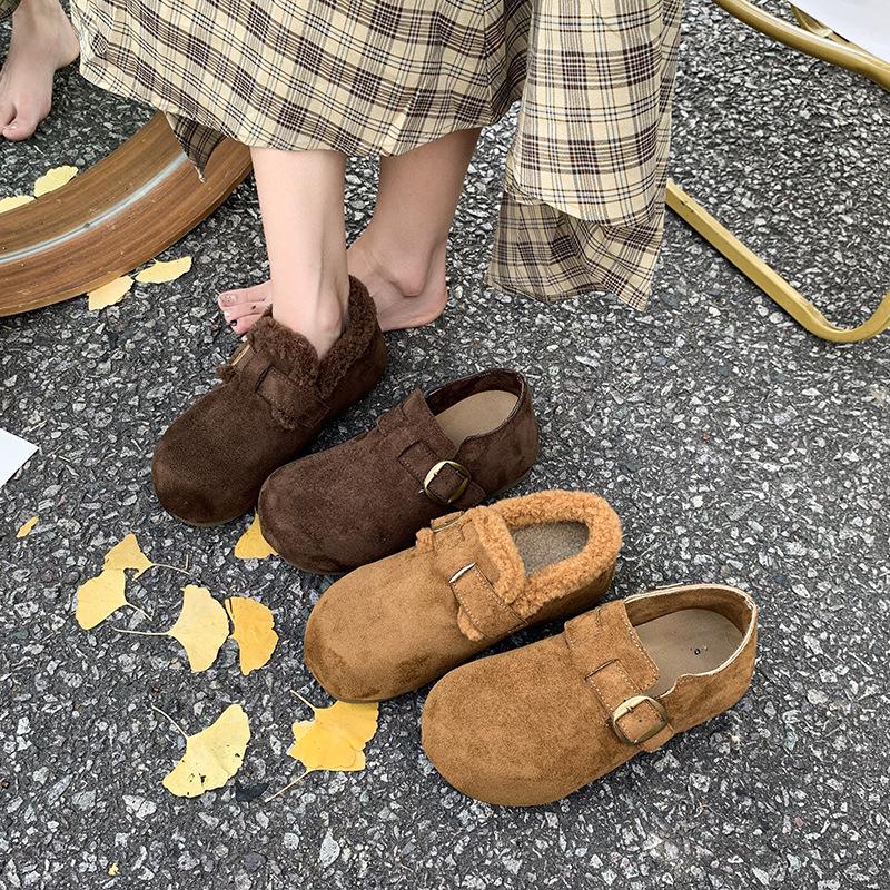 Belt Buckle Cotton Shoes Women's 2025 New Flat Bottom Fashion Comfortable Temperament Cotton Shoes One Pedal Lazy Shoes Casual Shoes Tide