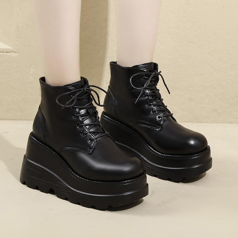 British style thick-soled heightened Martin boots women's autumn new fried street muffin bottom high-heeled wedge-heeled short boots ins
