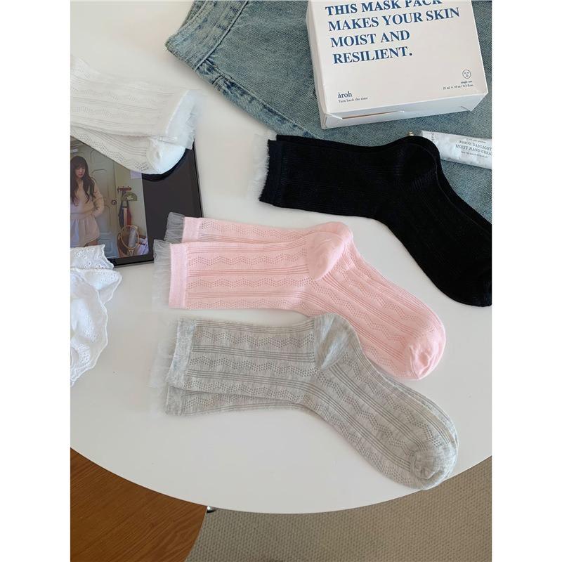 

Женский весенне-летний тренд простые ажурные мягкие и удобные носки с перекручиванием 1 pair чёрный