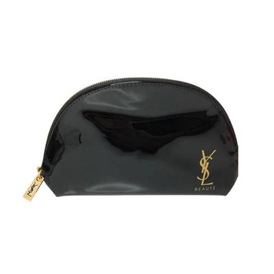 YSL Black PU Shell Makeup Bag - High-Gloss Large Capacity Clutch & Toiletry Case Christmas