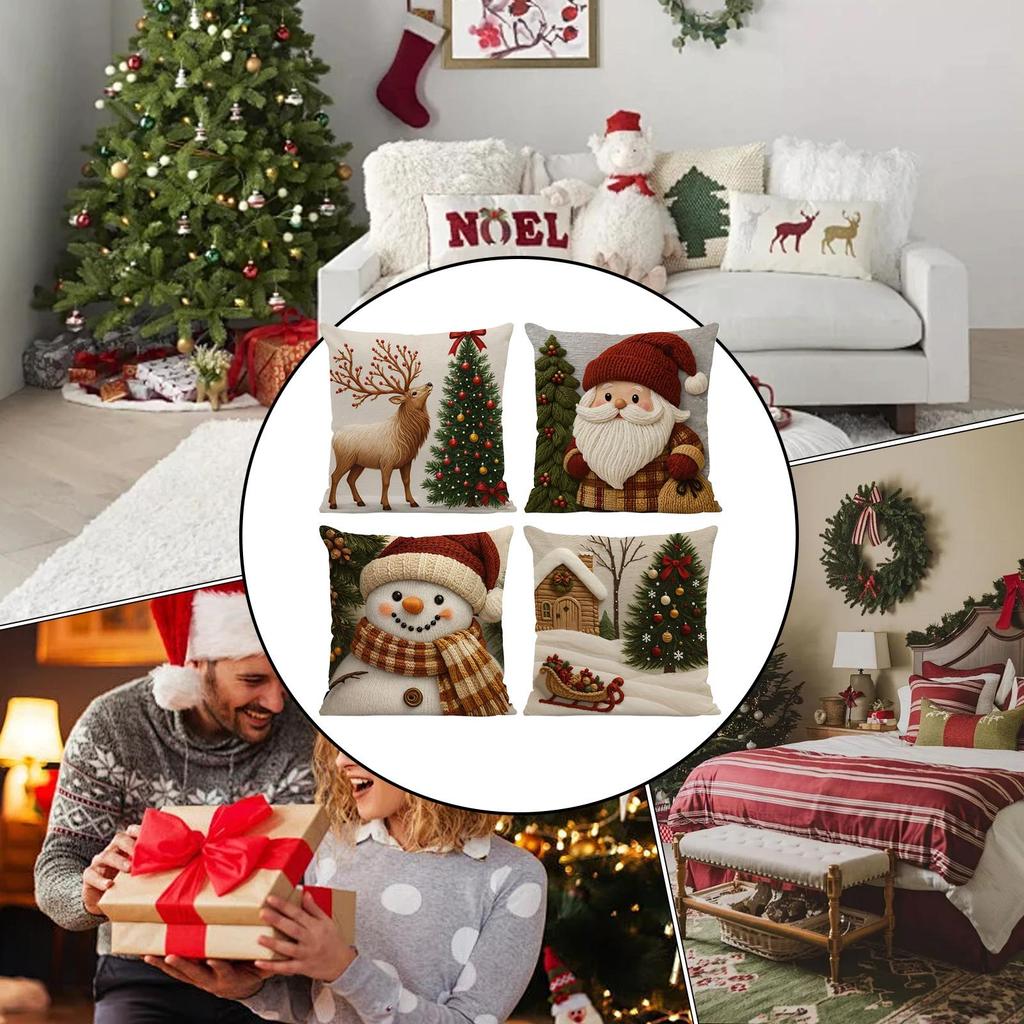 Christmas Pillow Covers Washable Linen Pillowcase Snowman Pattern Fall Cushion Covers For Chair Sofa Bedroom Living Room Dorm