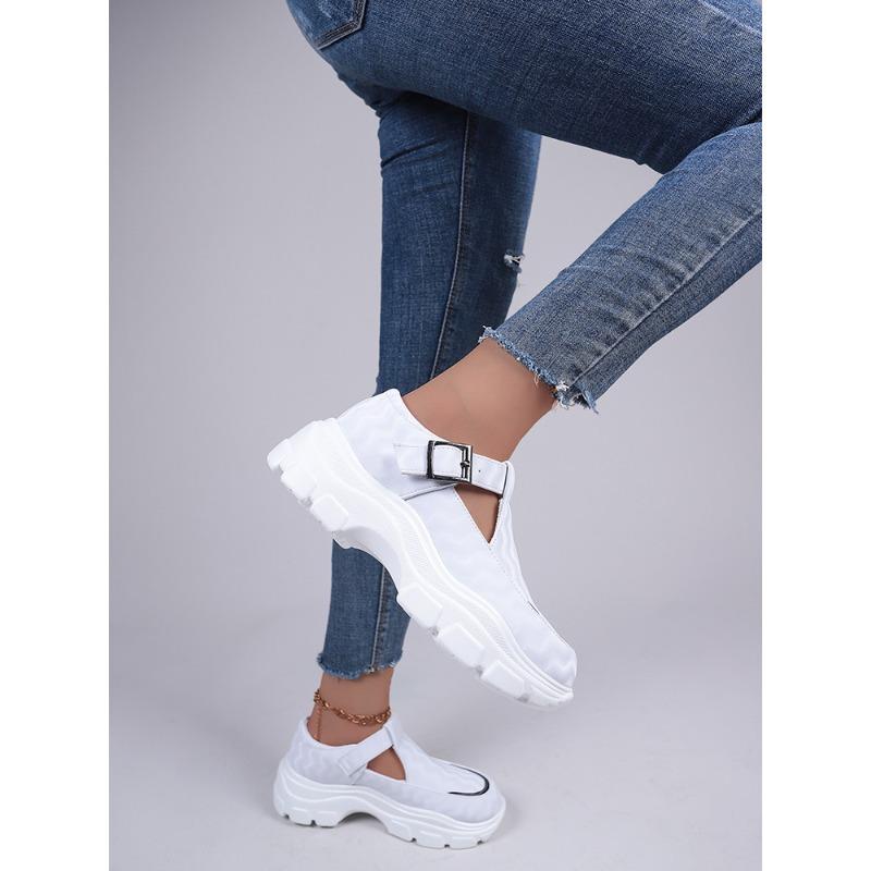 Women's Platform Plus Size Sneakers Women's Belt Buckle Cutout Color-Block Casual Women's Single Shoes