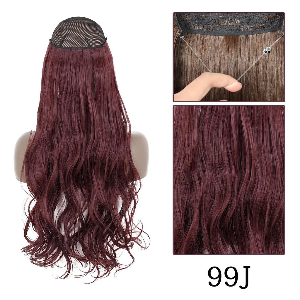 Long Wavy No Clip Hair Extensions Natural Black Brown Invisible Adjustable Synthetic Fiber Hairpiece for Women