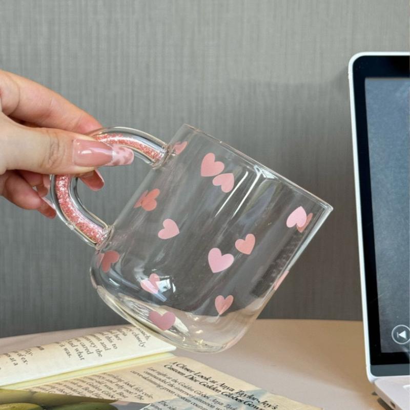 Love Glass Mug With Diamond Handle, High-Value Drinking Cup, Milk Coffee Cup For Girls