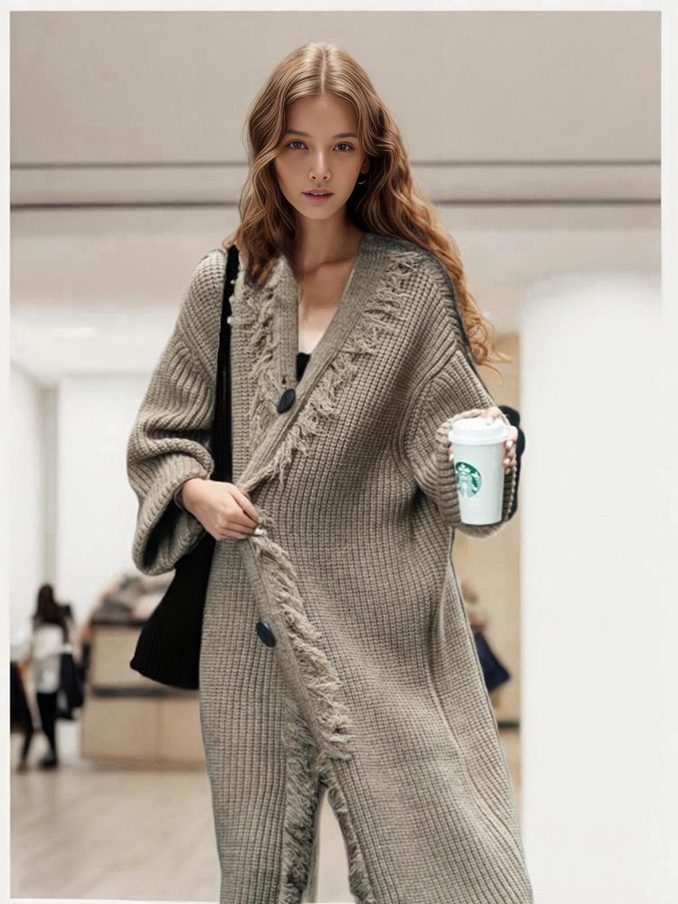 2025 Autumn/Winter European & American Women's Fashion Tassel Knit Cardigan Sweater