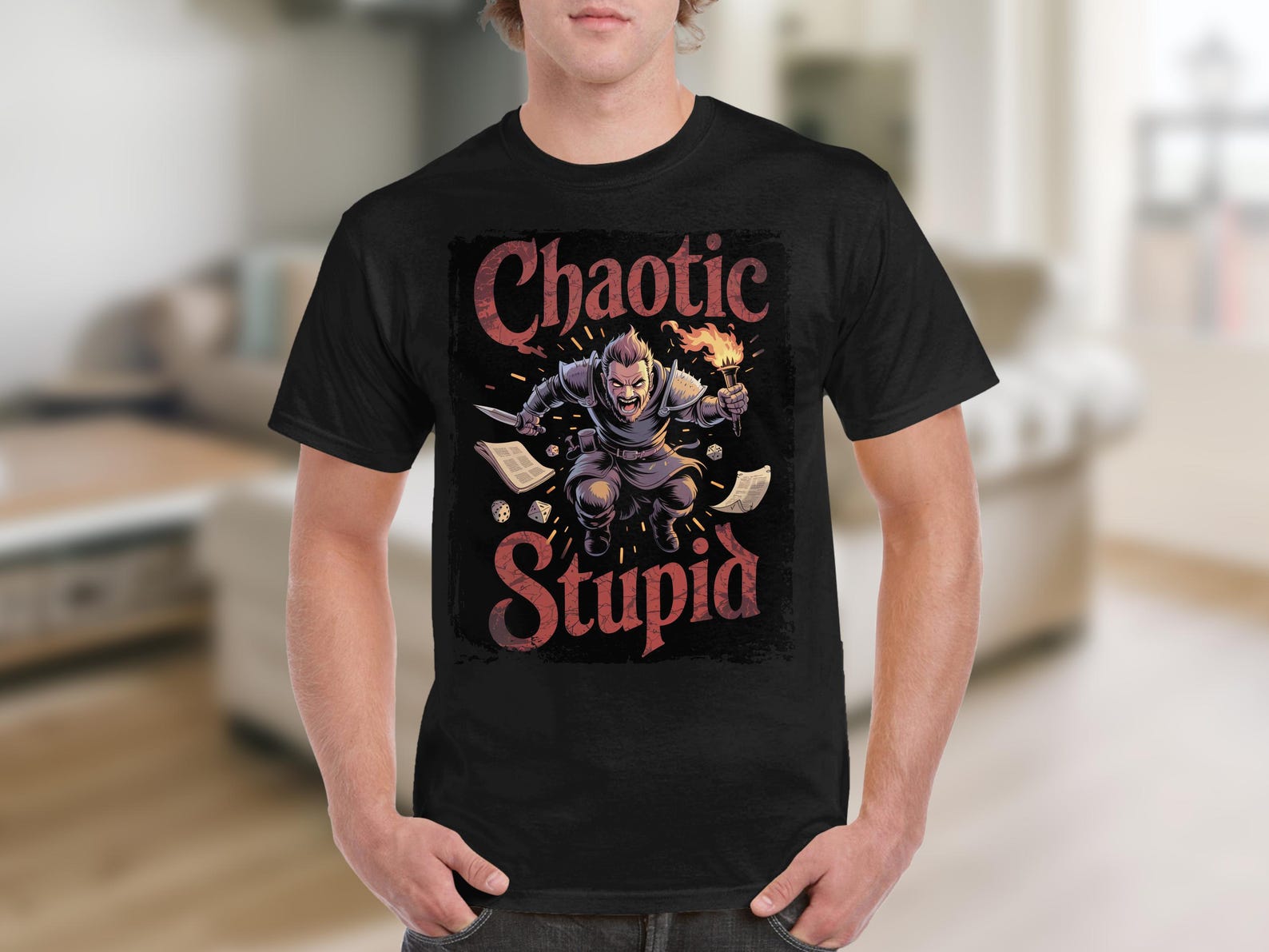 Chaotic Stupid T-Shirt Funny Role Play Graphic Tee, Unique Gamer Gift, Nerdy Apparel Gift for RPG Lovers, Humorous RPG Shirt S