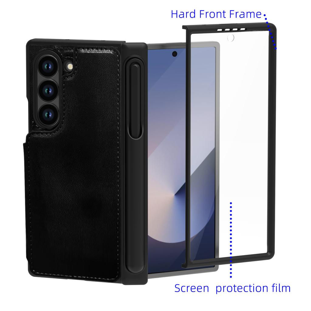 For Samsung Galaxy Z Fold6 5G Case Full Protection PU+PC Phone Cover with Front Film Card Holder