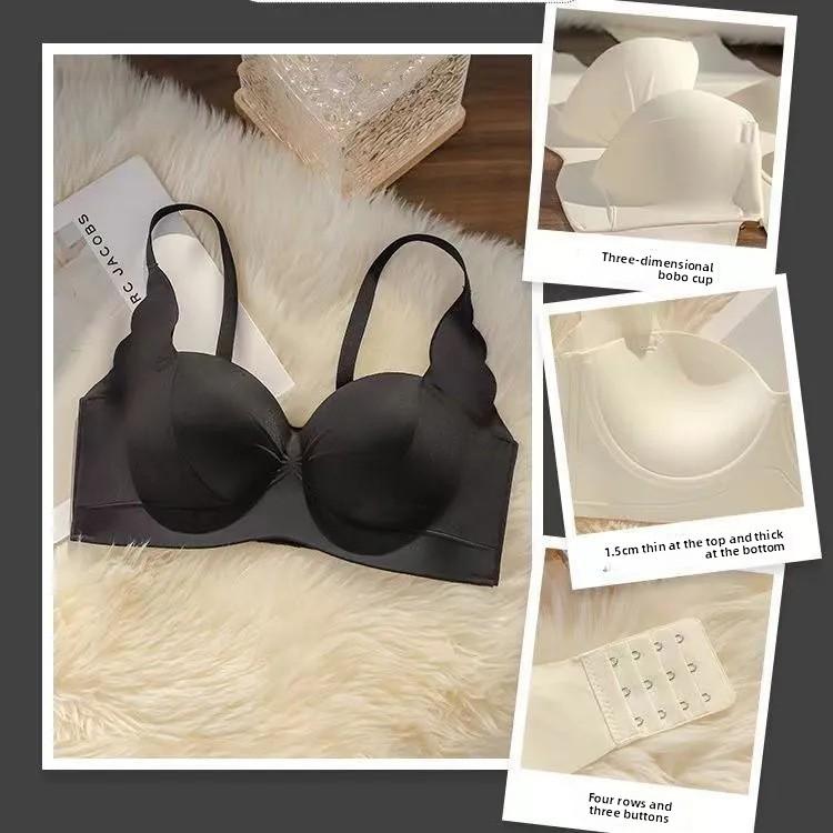 Summer Wireless Seamless Corrective Bra, Small Bust Push Up Anti-Sag Side Gathering Bust Enhancing Women Bra S чёрный
