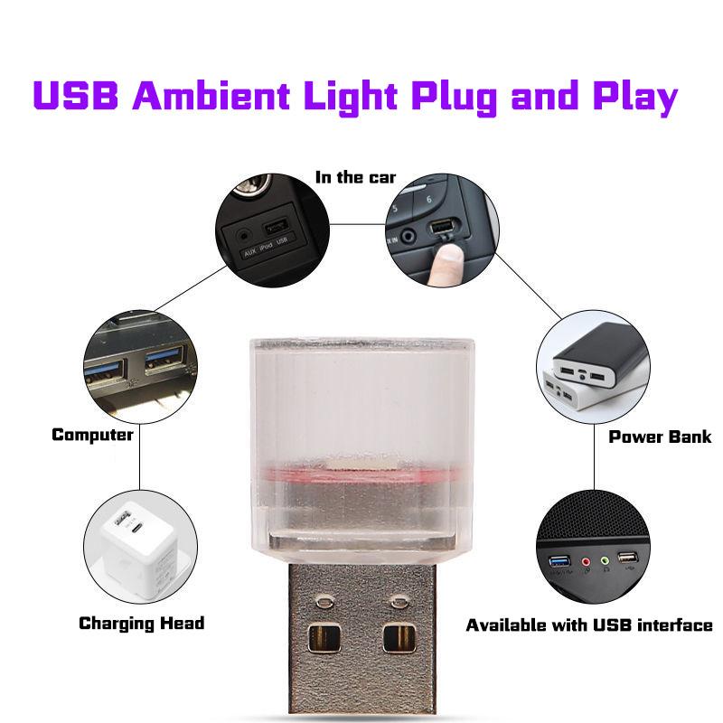 1Pcs Car USB Atmosphere Light Mini LED Neon Atmosphere Light Colorful Universal RGB Indoor Light Car Mood Decorative Light
