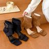 Retro Sommer Neu Quadratische Spitze Offene Spitze Hoher Absatz Kalte Stiefel Damen Metall Schnalle Rutschfest Verschleißfest Stiletto Schuhe