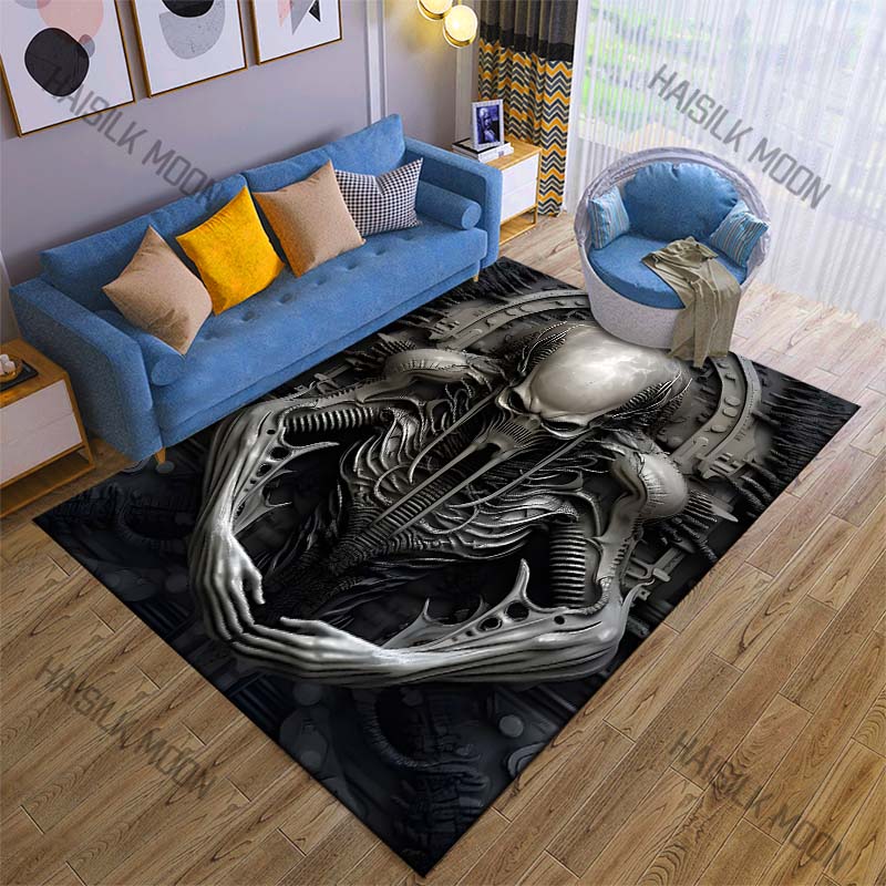 Biomechanical style sculpture Print Carpet Rug for Living Room Bedroom Sofa Doormat Home Decor Non-slip Floor Mat