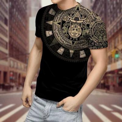 Summer Round Neck 3D Aztec Inspired Pattern Print Top Fashionable Casual Short Sleeved Men's T-shirts