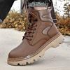 Męskie Botki Skórzane Sznurowane Botki Jesienne do Kostki Buty Męskie Platforma Antypoślizgowe Outdoorowe Buty Robocze Buty Motocyklowe