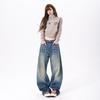 Spring Niche Street Rivet Button Relax Wide Leg Denim Pants For Women Casual Pants Oversize Denim Trousers