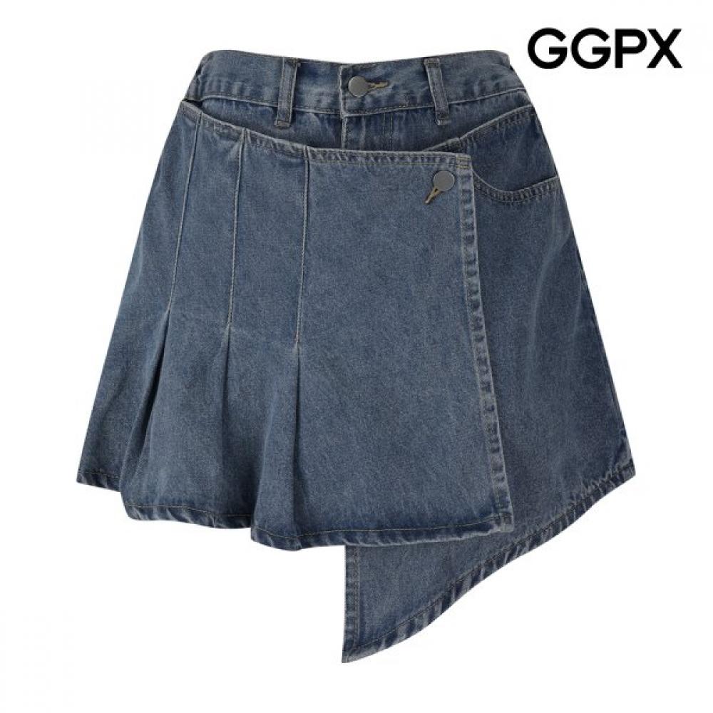 Ggpx Pleats Asymmetrical Denim Culotte Pants Gq4pt020f Blue/S