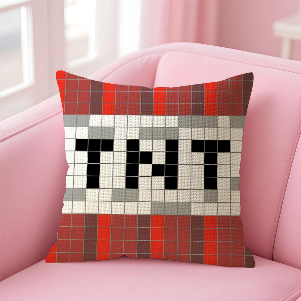 Game T-Tnt Block Explosion Pillow Case Natural Linen Organic Fabric Double-Sided Printing Sofa Home Decor Gift Cushion Cover