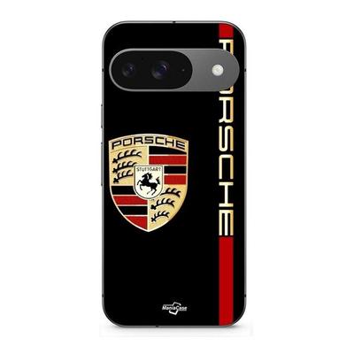 Hülle für Google Pixel 9 PORSCHE Logo rot und golden schwarzer Hintergrund