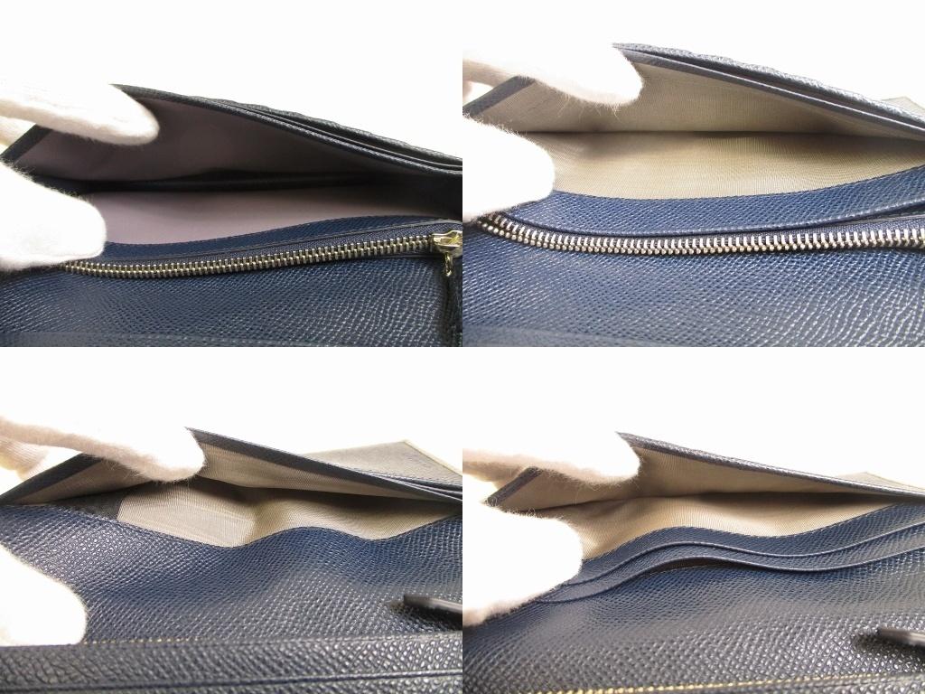 Authentic BVLGARI Man Gray Navy Blue Leather Flap Long Wallet #b012  Refurbished