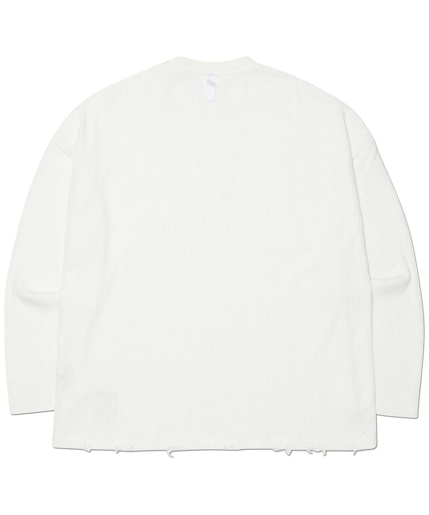 Nomaenyueol Emblem Damaged Knit Long Sleeve Tee - White