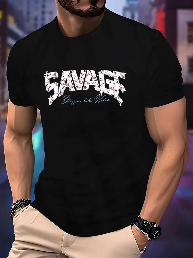 Unisexs Savage Letter TShirt Glitter Diamond Print ONeck Short Sleeve Casual Hip Hop Streetwear Graphic Tee Tops