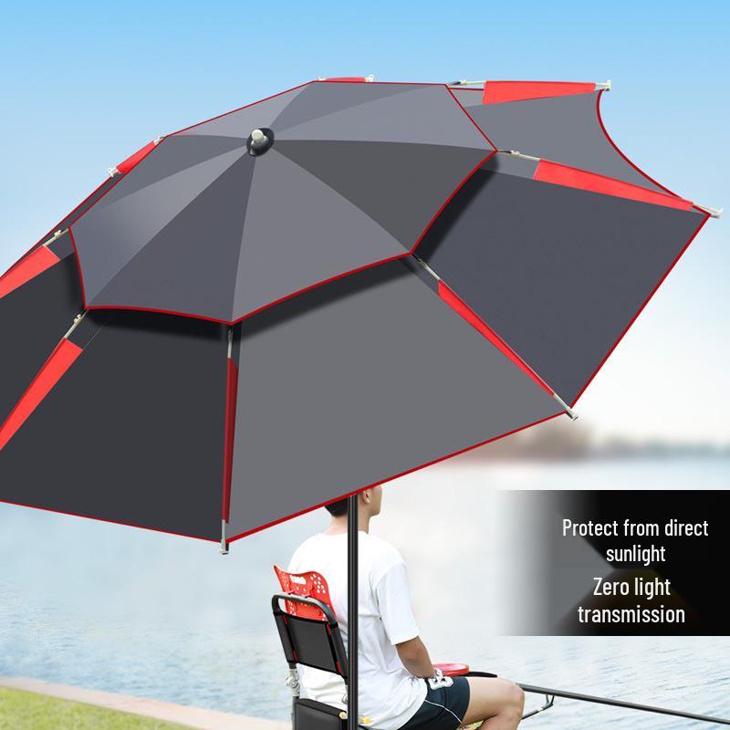 Thickened Foldable Black Fishing Umbrella with Ground Insert, Universal Waterproof & Sun Protection