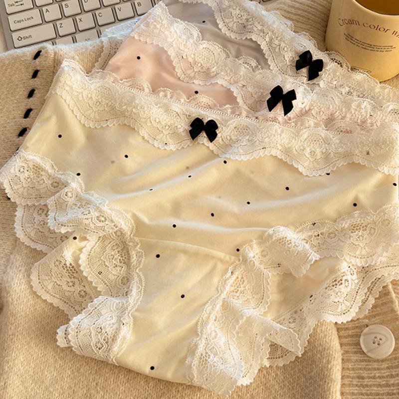 1/4PCS Women Sexy Bow Lace Panties Seamless Comfortale Breathable Briefs Mid-Waist Lingerie