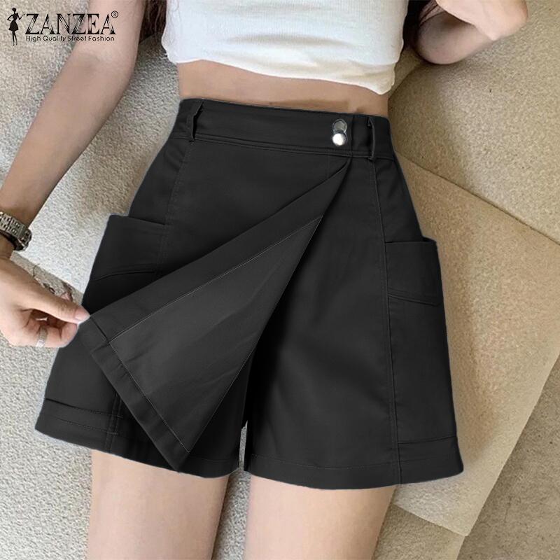 ZANZEA Women Summer Elastic Waist Loose Casual Short Pants